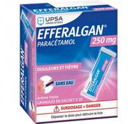 Médicaments sans ordonnance > Médicaments contre les douleurs et la fièvre > Paracétamol > Efferalgan Paracétamol Médicaments Efferalgan 350 mg Granulés En Sachets Fraise Granules x 10