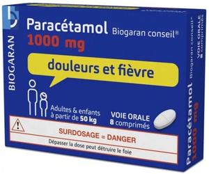 Médicaments sans ordonnance > Médicaments contre les douleurs et la fièvre > Paracétamol Paracétamol Biogaran Conseil 1000 mg Comprimés x 8
