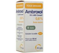 Médicaments sans ordonnance > Médicaments contre les maux de gorge et la toux > Médicaments contre la toux > Médicaments contre la toux grasse Ambroxol EG 0,6% Solution Buvable 150 ml - Toux grasse -