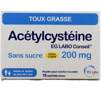 Médicaments sans ordonnance > Médicaments contre les maux de gorge et la toux > Médicaments contre la toux > Médicaments contre la toux grasse Acétylcystéïne EG 300 mg Sans Sucre Sachets Sachets à dil