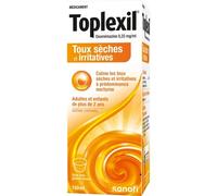 Médicaments sans ordonnance > Médicaments contre les maux de gorge et la toux > Médicaments contre la toux Toplexil Sirop 150 ml