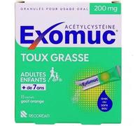 Médicaments sans ordonnance > Médicaments contre les maux de gorge et la toux > Médicaments contre la toux Exomuc 200 mg Sans Eau Sachets x 15