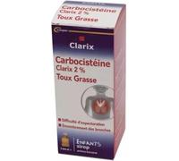 Médicaments sans ordonnance > Médicaments contre les maux de gorge et la toux > Médicaments contre la toux > Médicaments contre la toux grasse Clarix Sirop Expectorant Enfants 2% 150 ml