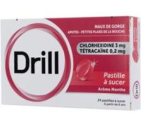 Médicaments sans ordonnance > Médicaments contre les maux de gorge et la toux > Médicaments contre le mal de gorge Drill Pastilles Pastilles à sucer x 34
