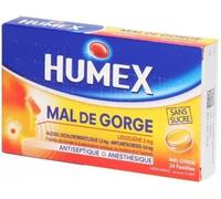 Médicaments sans ordonnance > Médicaments contre les maux de gorge et la toux > Médicaments contre le mal de gorge Humex Mal de Gorge Lidocaïne Miel Citron Pastilles Sans Sucre x 24