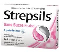 Médicaments sans ordonnance > Médicaments contre les maux de gorge et la toux > Médicaments contre le mal de gorge Strepsils Pastilles Fraise Sans Sucre x 24 - Maux de gorge - Pharmacie en ligne LaSan