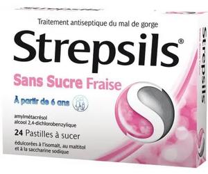 Médicaments sans ordonnance > Médicaments contre les maux de gorge et la toux > Médicaments contre le mal de gorge Strepsils Pastilles Fraise Sans Sucre x 24 - Maux de gorge - Pharmacie en ligne LaSan
