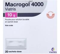 Médicaments sans ordonnance > Médicaments contre les troubles de digestion et les nausées > Médicaments contre la constipation Macrogol 4000 Viatris 10 g x 20