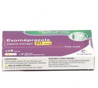 Médicaments sans ordonnance > Médicaments contre les troubles de digestion et les nausées > Médicaments contre les brûlures d'estomac Esoméprazole 20 mg Mylan Viatris Conseil - Acidité et reflux - Pha