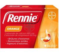 Médicaments sans ordonnance > Médicaments contre les troubles de digestion et les nausées > Médicaments contre les maux d'estomac Rennie Orange x 36