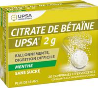 Médicaments sans ordonnance > Médicaments contre les troubles de digestion et les nausées > Médicaments contre la digestion difficile UPSA Citrate de Bétaïne Menthe Sans Sucre 2 g - Digestion difficil