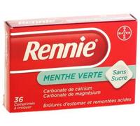 Médicaments sans ordonnance > Médicaments contre les troubles de digestion et les nausées > Médicaments contre les maux d'estomac Rennie Menthe Verte Sans Sucre Comprimés à croquerx 36