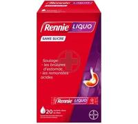 Médicaments sans ordonnance > Médicaments contre les troubles de digestion et les nausées > Médicaments contre les maux d'estomac Rennie Liquo Sans Sucre x 20