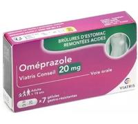 Médicaments sans ordonnance > Médicaments contre les troubles de digestion et les nausées > Médicaments contre les brûlures d'estomac Oméprazole Mylan Viatris 20 mgx 7