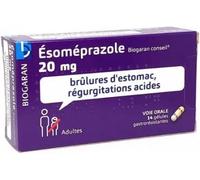 Médicaments sans ordonnance > Médicaments contre les troubles de digestion et les nausées > Médicaments contre les brûlures d'estomac Esoméprazole Biogaran 30 mg Gélules x 14