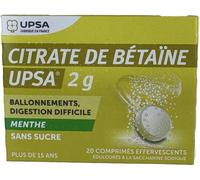 Médicaments sans ordonnance > Médicaments contre les troubles de digestion et les nausées > Médicaments contre la digestion difficile UPSA Citrate de Bétaïne Menthe Sans Sucre 2 g Comprimés effervesce