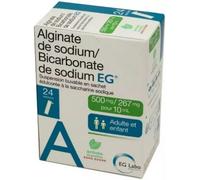 Médicaments sans ordonnance > Médicaments contre les troubles de digestion et les nausées > Médicaments contre les maux d'estomac Alginate de Sodium / Bicarbonate de Sodium EG Sachets Sachets-doses x