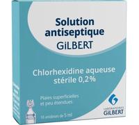 Médicaments sans ordonnance > Médicaments de premiers soins > Médicament antiseptique Gilbert Solution Antiseptique Chlorhexidine 0,2% Unidoses x 10