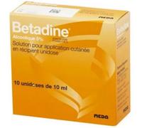 Médicaments sans ordonnance > Médicaments de premiers soins > Médicament antiseptique > Solutions antiseptiques Bétadine Solution Alcoolique 5% Unidoses 10 ml