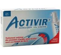 Médicaments sans ordonnance > Médicaments dermatologiques > Médicaments contre l'herpès > Médicament bouton de fièvre Activir 5% Crème F-pompe 2 g