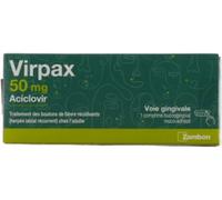 Médicaments sans ordonnance > Médicaments dermatologiques > Médicaments contre l'herpès > Médicament bouton de fièvre Zambon Virpax 50 mg Comprimés