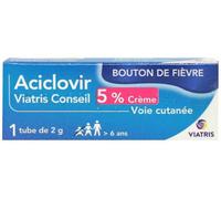 Médicaments sans ordonnance > Médicaments dermatologiques > Médicaments contre l'herpès > Médicament bouton de fièvre Aciclovir Mylan Viatris 5 % Crème 2 g