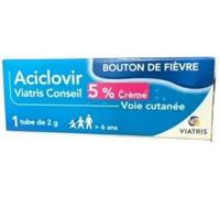Médicaments sans ordonnance > Médicaments dermatologiques > Médicaments contre l'herpès > Médicament bouton de fièvre Aciclovir Mylan Viatris 5 % Tube 2 g