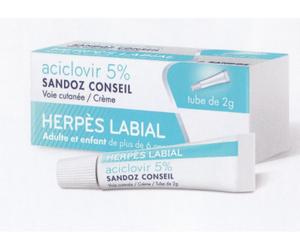 Médicaments sans ordonnance > Médicaments dermatologiques > Médicaments contre l'herpès > Médicament bouton de fièvre Sandoz Conseil Aciclovir 5% 2 g