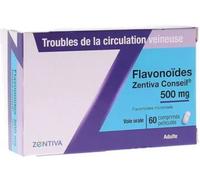 Médicaments sans ordonnance > Médicaments pour la circulation veineuse > Médicaments contre les hémorroïdes Flavonoïdes Zentiva Conseil 500 mg Comprimés x 60