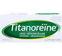 Médicaments sans ordonnance > Médicaments pour la circulation veineuse > Médicaments contre les hémorroïdes Titanoréïne Suppositoires x 12