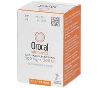 Médicaments sans ordonnance > Médicaments pour la forme et la vitalité > Médicaments à base de vitamines et de minéraux Orocal Vitamine D3 500 mg/200 UI Comprimés x 60