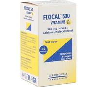 Médicaments sans ordonnance > Médicaments pour la forme et la vitalité > Médicaments à base de vitamines et de minéraux > Médicaments à base de vitamine D Fixical Vitamine D3 500mg/400UI Comprimés x 6