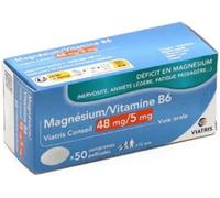 Médicaments sans ordonnance > Médicaments pour la forme et la vitalité > Médicaments contre la fatigue et la baisse de tonus Magnésium/Vitamine B6 Viatris 48 mg/5 mg Comprimés x 50