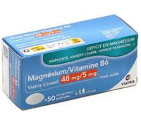 Médicaments sans ordonnance > Médicaments pour la forme et la vitalité > Médicaments contre la fatigue et la baisse de tonus Magnésium/Vitamine B6 Viatris 48 mg/5 mg Comprimés x 50