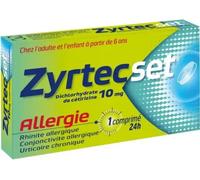 Médicaments sans ordonnance > Médicaments pour le nez et les oreilles > Médicaments antihistaminiques contre les allergies Zyrtecset 10 mg x 7