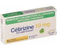 Médicaments sans ordonnance > Médicaments pour le nez et les oreilles > Médicaments antihistaminiques contre les allergies Cétirizine EG 10 mg Comprimés à Sucer x 7