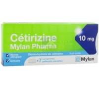 Médicaments sans ordonnance > Médicaments pour le nez et les oreilles > Médicaments antihistaminiques contre les allergies Cétirizine Mylan Viatris 10 mg Comprimés x 7 - Rhinite allergique - Pharmacie