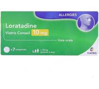 Médicaments sans ordonnance > Médicaments pour le nez et les oreilles > Médicaments antihistaminiques contre les allergies Loratadine Mylan Viatris 10 mg x 7