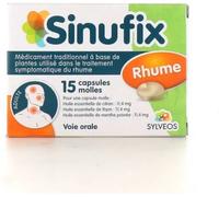 Médicaments sans ordonnance > Médicaments pour le nez et les oreilles > Médicaments contre le rhume Sinufix Rhume Capsules Molles x 15