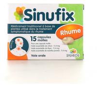Médicaments sans ordonnance > Médicaments pour le nez et les oreilles > Médicaments contre le rhume Sinufix Rhume Capsules Molles x 15 - Rhume - Pharmacie en ligne LaSante.net