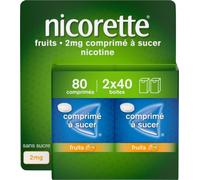 Médicaments sans ordonnance > Médicaments pour le sevrage tabagique Nicorette 2 mg Comprimés Fruits x 80 - Sevrage tabagique - Pharmacie en ligne LaSante.net