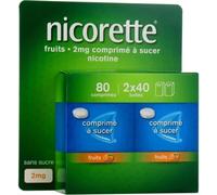 Médicaments sans ordonnance > Médicaments pour le sevrage tabagique Nicorette 2 mg Fruits Comprimésx 80