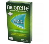Médicaments sans ordonnance > Médicaments pour le sevrage tabagique Nicorette 2 mg Gomme à mâcher Menthe Fraîche Sans Sucrex 30
