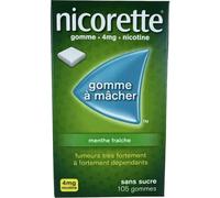 Médicaments sans ordonnance > Médicaments pour le sevrage tabagique Nicorette 4 mg Menthe Fraîche Sans Sucre x 105
