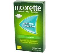 Médicaments sans ordonnance > Médicaments pour le sevrage tabagique Nicorette 4 mg Menthe Fraîche Sans Sucre Gommes à mâcher x 30