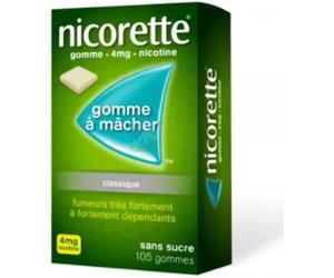 Médicaments sans ordonnance > Médicaments pour le sevrage tabagique Nicorette 4 mg Sans Sucre Gommes à mâcher x 105