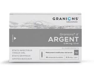 Médicaments sans ordonnance > Médicaments pour soigner les maux de bouches > Médicaments contre les aphtes Granions d'Argent 0,64 mg/2 ml x 30 - Aphtes - Pharmacie en ligne LaSante.net