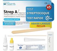 Medicinadellavoro.com - Écouvillon Streptococcique Rapide Enfants Adultes, Test Streptocoque Pharyngé pour Détection Streptocoque Groupe A Utile en Cas de Fièvre et Mal de Gorge Précis 10Min, 5 Test