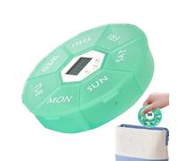 Medicine Storage Box, Seven-Grid Smart Pill Organizer with Timer, Portable Round Medication Reminder Container Container for Pockets, Daily Use, Morning Night Routine, Travel, Workplace, Home, Outdoor