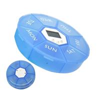 Medicine Storage Box, Seven-Grid Smart Pill Organizer with Timer, Portable Round Medication Reminder Container Container for Pockets, Daily Use, Morning Night Routine, Travel, Workplace, Home, Outdoor